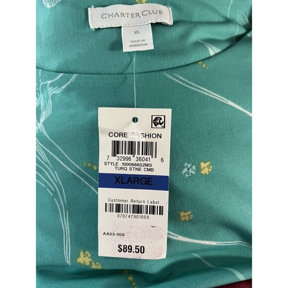 NWT charter club Women sleeveless dress midi XL stretch flower turquoise - Picture 3 of 8